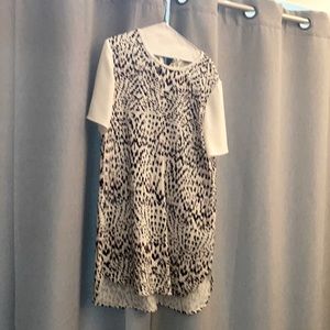 Ikat black, whit and pale pink print shift dress